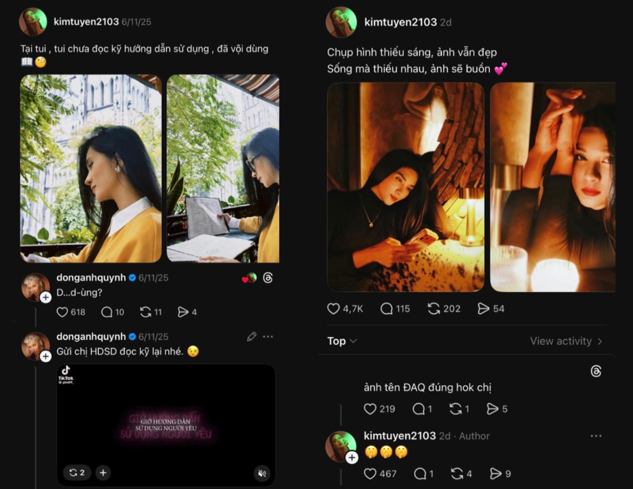 Tương tác trên mạng xã hội giữa hai người đẹp